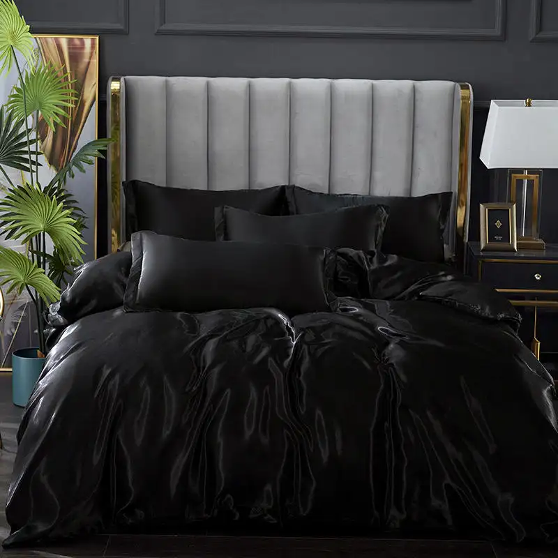 Parure de lit noire en Fiber PLA, ensemble de literie de luxe, King Size, Queen Size, drap simple, housse de couette