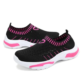 

Autumn New Children's Knitted Slip-On Sneakers Girl Pink Fashion All-Match Shoes Light And Breathable Casual Shoes