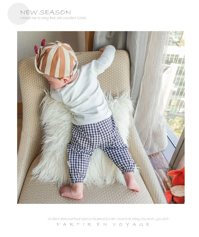 Детская одежда; осень г.; Новые товары для младенцев; для мужчин и девочек; клетчатые шаровары в Корейском стиле