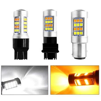 

2pcs Turn Signal Day Running Light Dual Color White Amber Aluminum Alloy Xenon Lamp LED Bulb 1154 BAY15D T20 3157 T25 7443