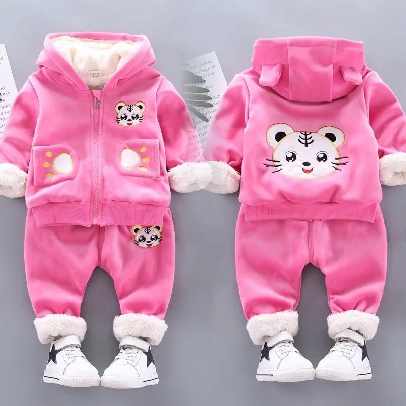 high quality Baby Girls Clothing Set Thick Plush Warm Clothing Sets For Boys Hoodies+ Pants Kids Suit Winter Children Clothes