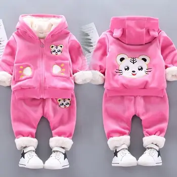 

high quality Baby Girls Clothing Set Thick Plush Warm Clothing Sets For Boys Hoodies + Pants Kids Suit Winter Children Clothes
