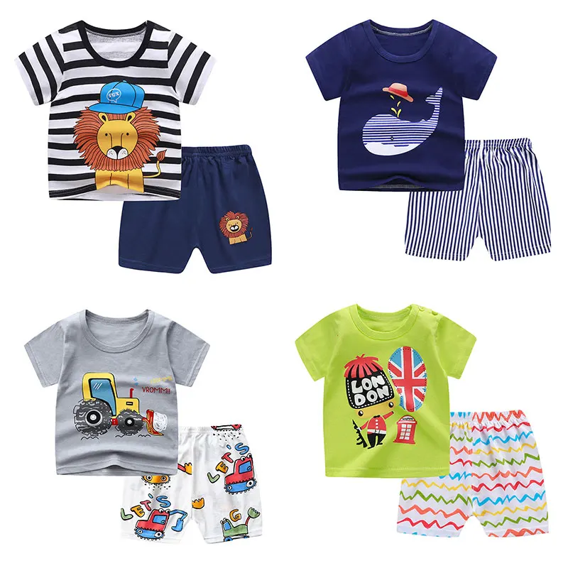 

New Arrival Summer Toddler Boys Kids Clothes Robot Print Short Sleeve T-shirt + Shorts 2 Piece Set Baby Girls Clothing Sets