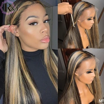 

RULINDA Highlight Straight 13X6 Lace Front Human Hair Wigs Ombre Color Brazilian Remy Hair Lace Wigs 150% Density Pre-plucked
