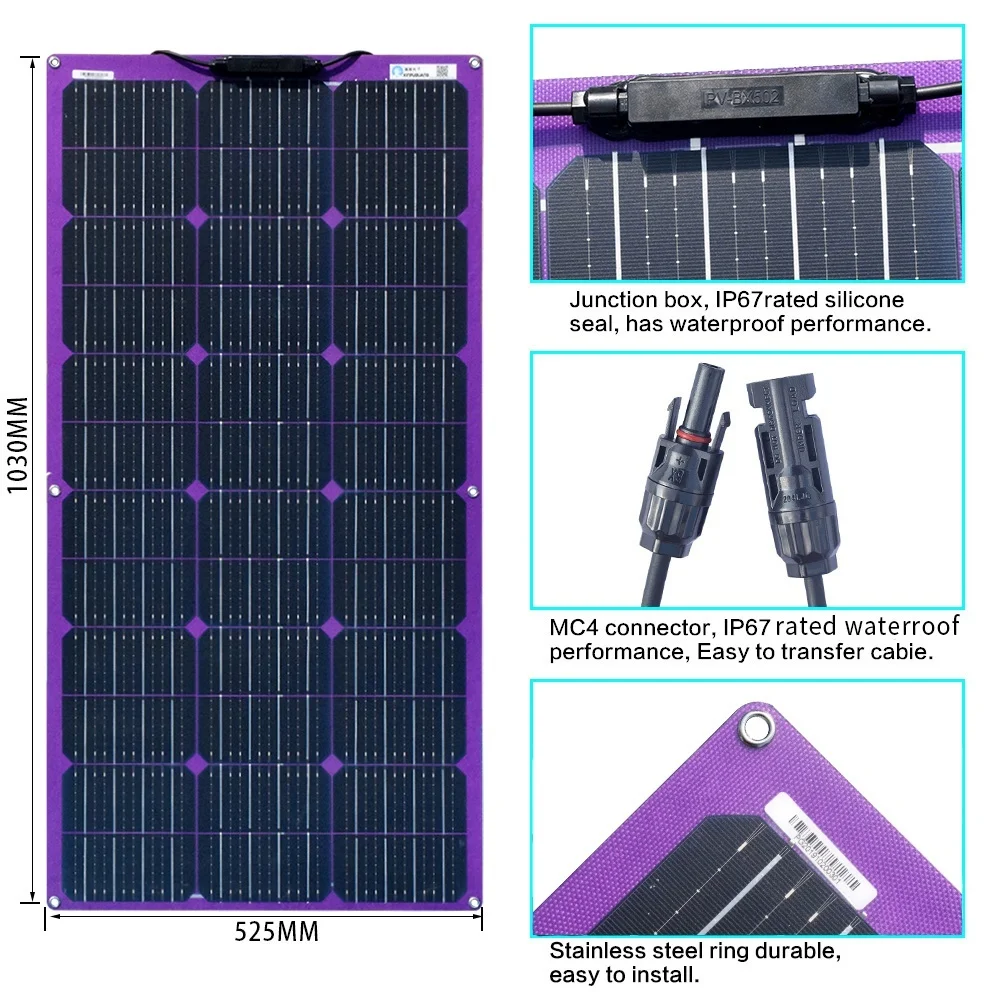 Новое поступление многоцветная Гибкая солнечная панель 100 Вт 18 в комплект PERC Cell Real для RV/лодки/дома/кемпинга/автомобиля 12 в зарядное устройство