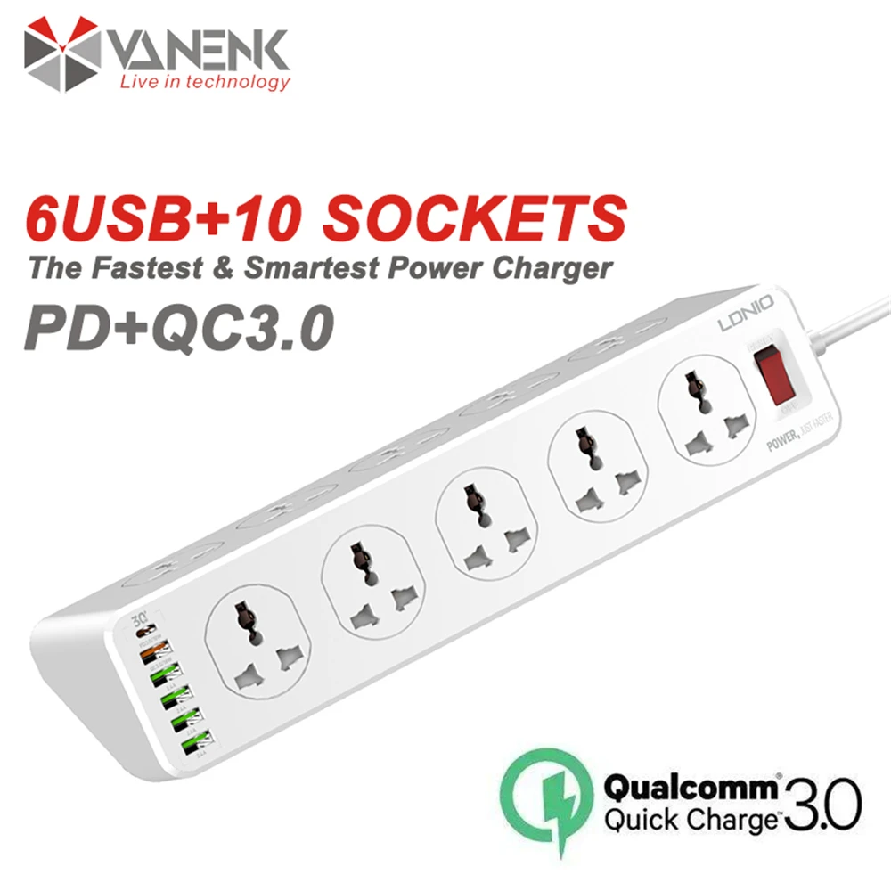 

Сетевой фильтр QC3.0 PD, универсальное USB-устройство для быстрой зарядки, длиной 2 м и 10 способами, с защитой от перенапряжения