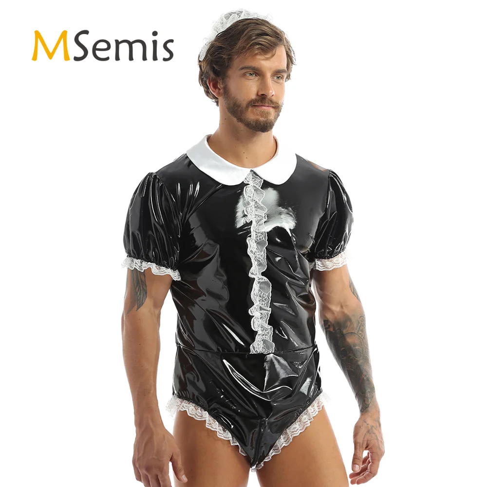 Мужской костюм горничной из лакированной кожи 2 шт.|Комбинезоны| |