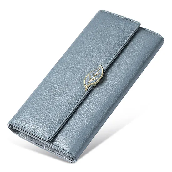 Fashion Genuine Leather Women Wallets Business Credit Card Holder Purse Black Red Cowhide Female Clutch bag Lady Wallet New - Цвет: Light Blue