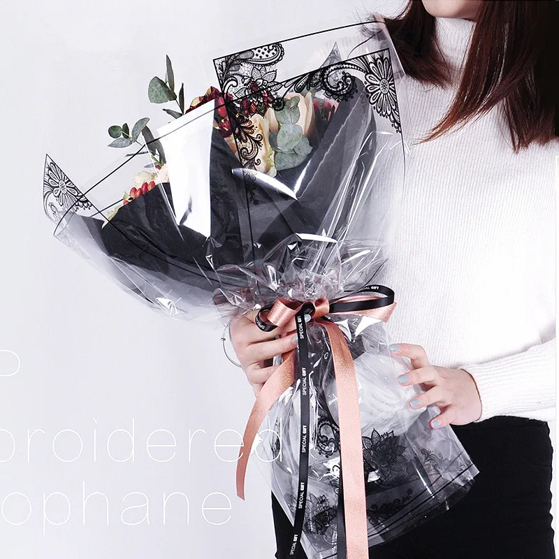 

10pcs/lot 60*60cm Transparent Waterproof Flamingo OPP Embroidered Cellophane Bouquet Flower Paper Handmade Material