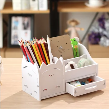 

Multi-function 4 Grid Desktop Pen Holder Office School Stationery Storage Case Wood Box Desk Pen Organizer Holder ZM827