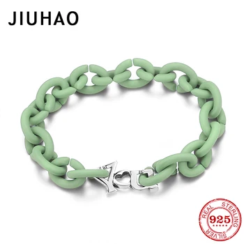 

New 925 Charm Letter Beads with Pale Green Hard Rubber X Chain Bracelets for Women Fashion Jewelry Women Accessories 2020