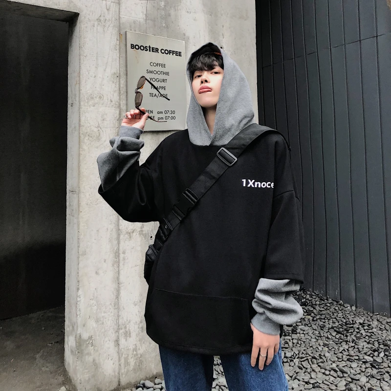 Весенние и летние модели корейской версии трендовой пары Harajuku сшитые с длинными рукавами Повседневные толстовки с капюшоном Лучшие