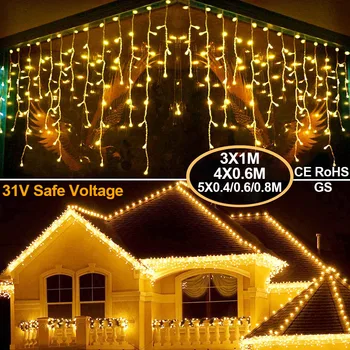 31V Gordijn Ijspegel Led String Licht Droop 3/4/5M Kerstvakantie Slingers Faiy Xmas Party tuin Podium Decoratieve Verlichting D30