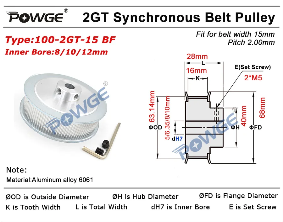 powge furo da polia sincrona 2gt 2mgt 100 05