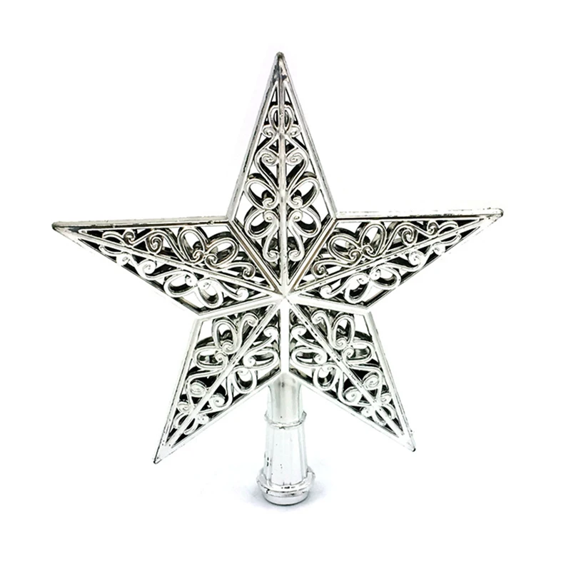 Hollowed-out Christmas Tree Top Star Glittering Hanging Xmas Tree Topper Decoration Ornaments Home Decor MU8669 - Цвет: Silver