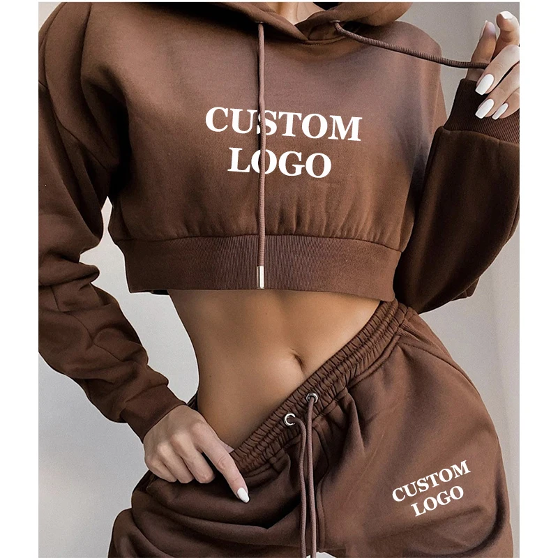 Custom Logo 2021 Autumn Winter Fashion Outfits for Women Tracksuit Hoodies Sweatshirt and Sweatpants Casual Sports 2 Piece Set