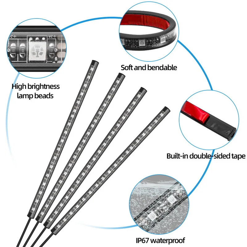 4 шт. 5050 автомобильный RGB светодиодный светильник 18SMD Голосовое управление СВЕТОДИОДНЫЙ Стайлинг автомобиля декоративные атмосферные лампы Автомобильный интерьерный светильник с пультом дистанционного управления