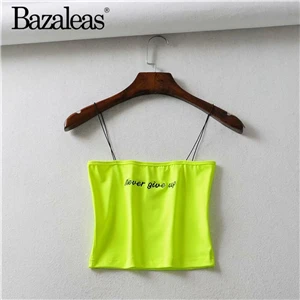 W12 green 182 Bazaleas уличная Женская майка никогда не сдается вышитый тонкий короткий топ сексуальный обрезанный панк блузка Прямая - Цвет: W12 green 182