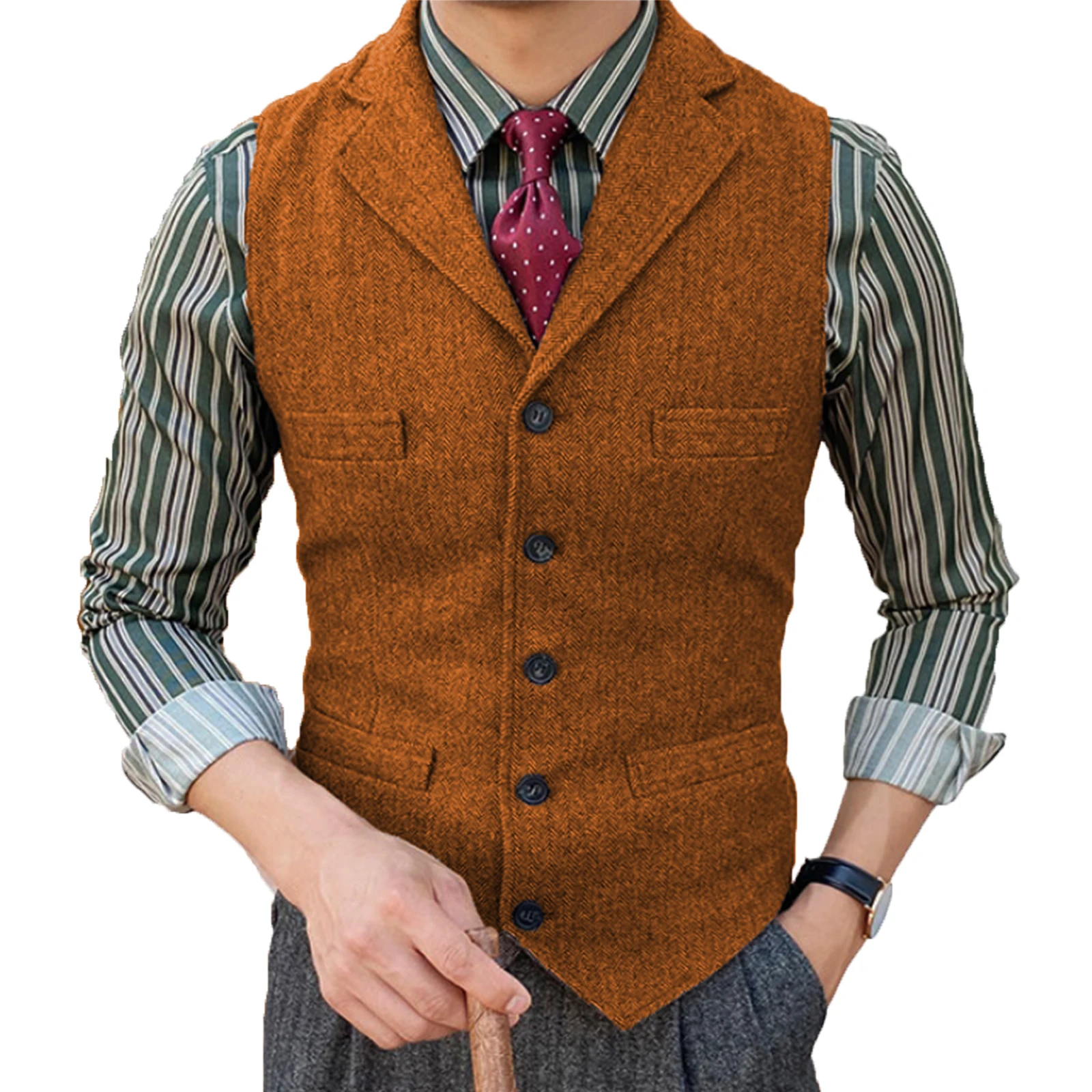 Ulnomio Men's Fake Two Pieces Suit Vest Houndstooth Inside