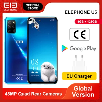 Перейти на Алиэкспресс и купить Новый ELEPHONE U5 4GB 128GB смартфон 48MP Quad камеры заднего 6,4 дюймFHD + безрамочный экран с Экран Helio P60 Octa Core 4000 мАч Android 10,0 NFC