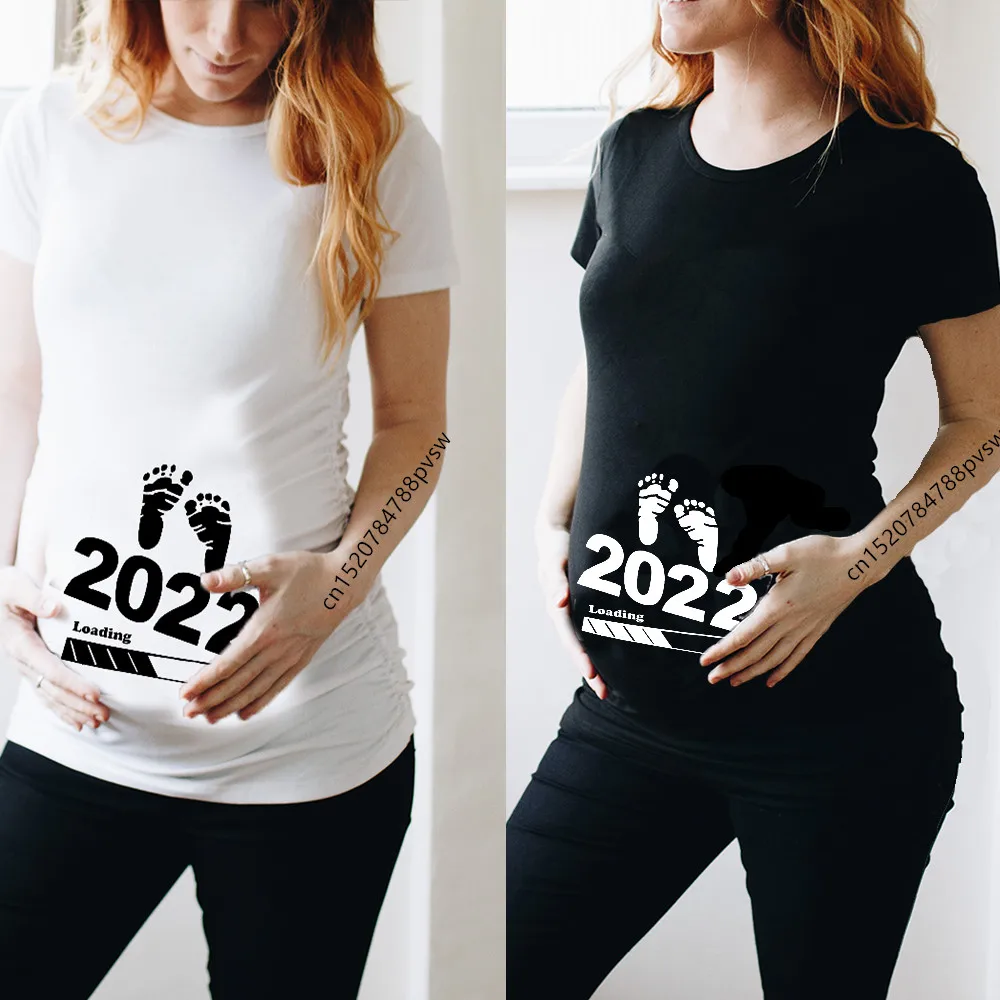 

Baby Loading 2022 Printed Pregnant T Shirt Maternity Short Sleeve T-shirt Pregnancy Announcement Shirt New Mom Tshirts Clothes