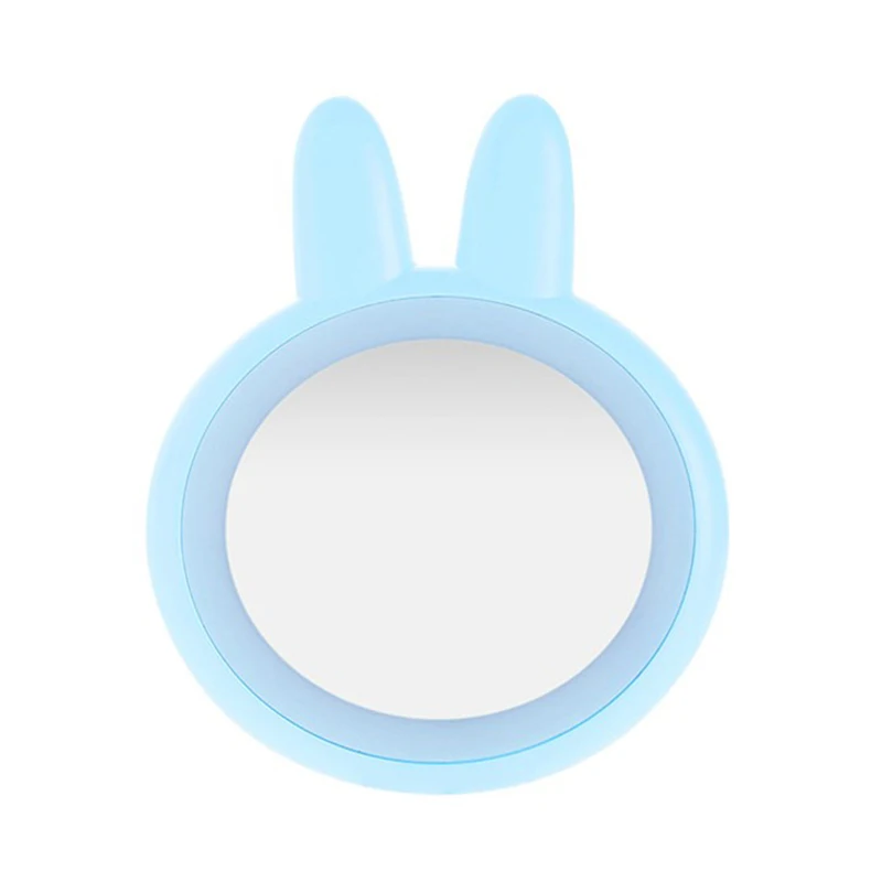 Rabbit Blue Мини HD макияж зеркало с светодиодный свет милое портативное карманное зеркало дорожное зеркало для макияжа для туалетного столика/оформление ванной комнаты инструмент - Цвет: Rabbit Blue