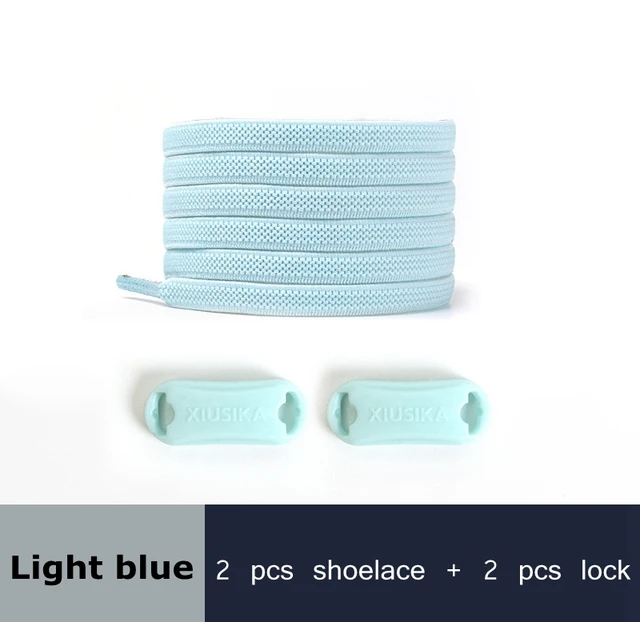 Reticulated Woven Elastic Shoe Laces Flat buckle Lock No Tie Shoelaces Sports Competition Take A Walk Sneakers Lazy Lace Light blue