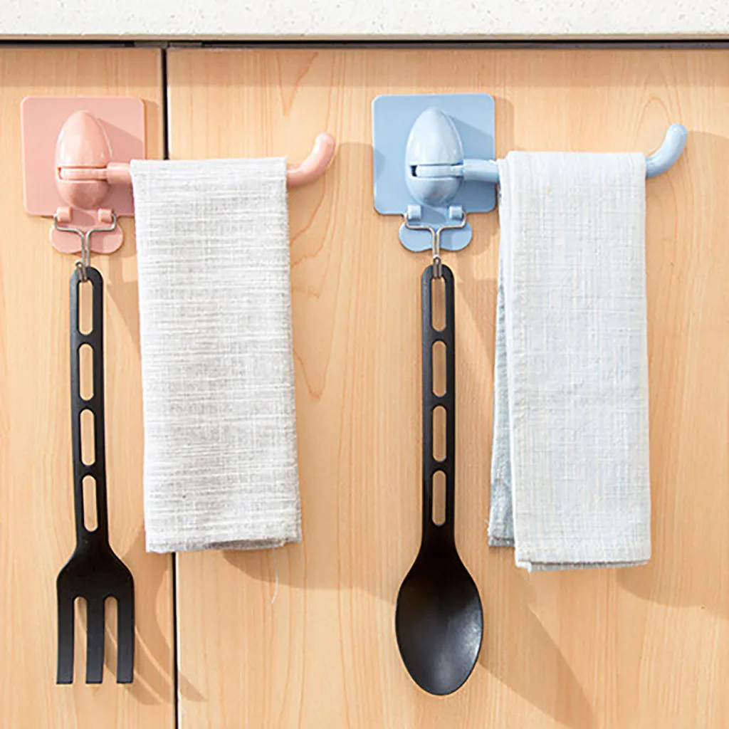 Multifunctional Self-Adhesive Wall-Mounted Rotating Double Hook Towel Rack for Bathroom/kitchen/bedroom Home storage wall | Дом и сад
