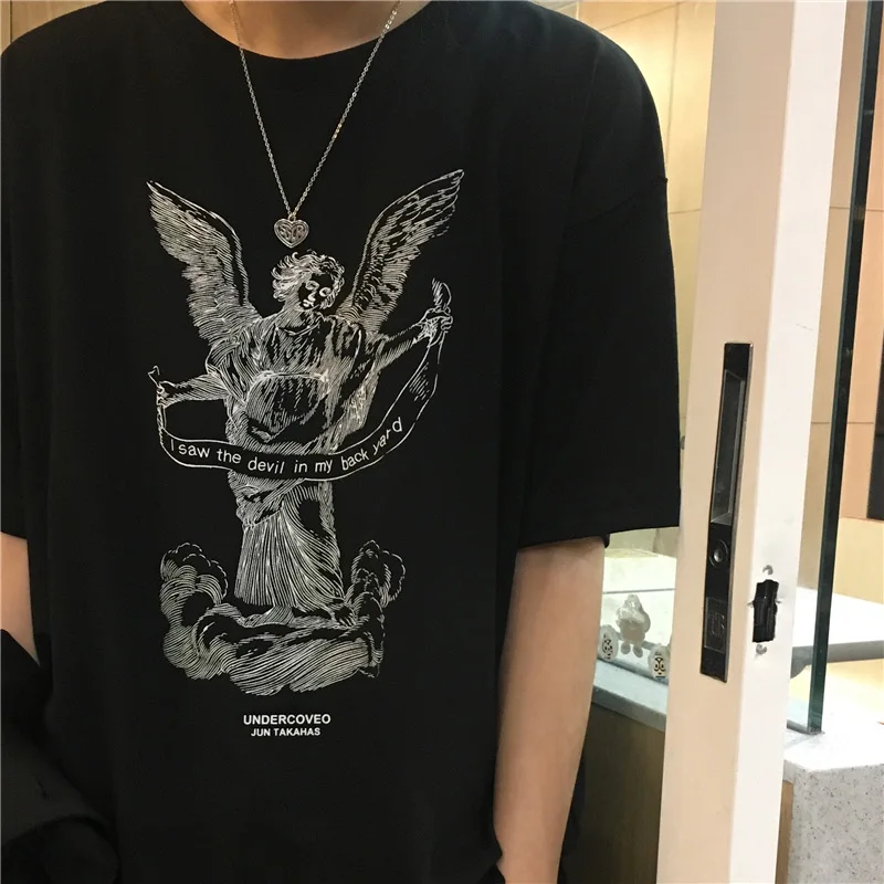 

New Summer Angel Short Sleeve T-shirt for Men and Women Students with Loose Retro Neutral Top