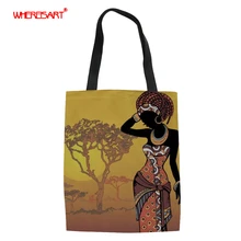 WHEREISART Американский Африканский женский Африканский принт холщовые сумки шопинг экологический многоразовый складная сумка на плечо сумка повседневная сумка