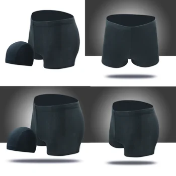 

Cool Men's Boxer Briefs Swimming Bottom+Cap Male Boarding Shorts Size Plus Trunks Swimwear Solid Men Bathing Trunk Bottom Hot