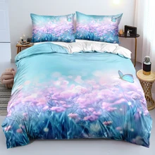 

3D Pastoral Style Blue Flowers Butterfly Duvet Cover Set Smooth Quilt Cover With Pillowcases Single Double Queen King Sizes