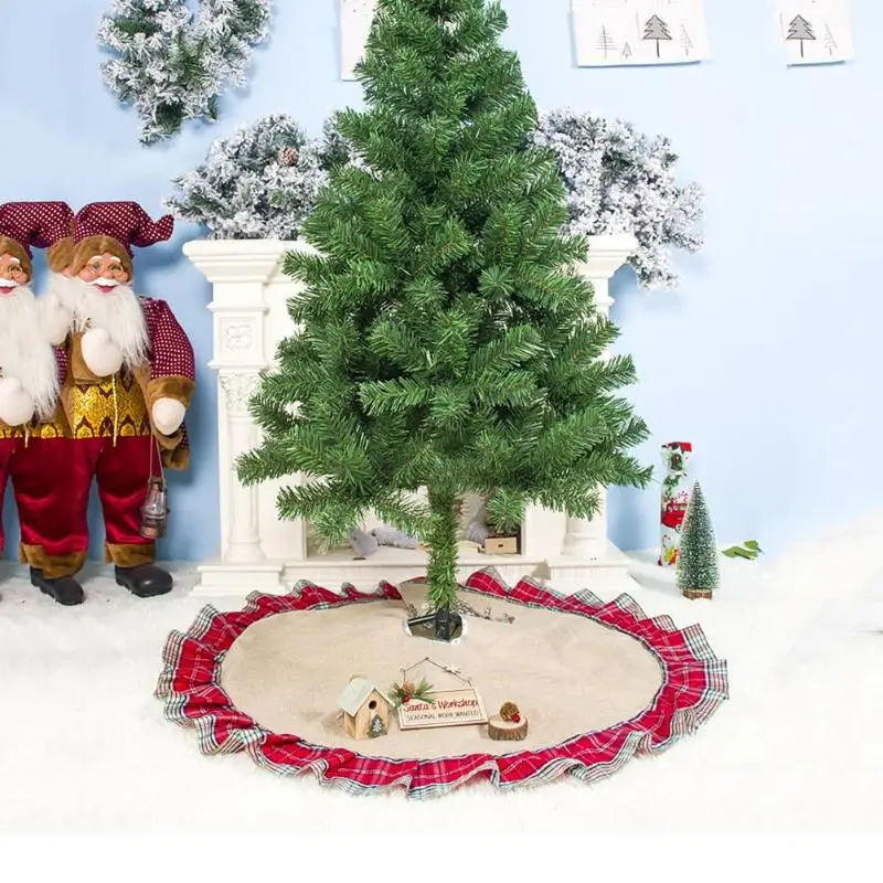 100cm Christmas Tree Skirts Cloth Check Red Green Apron New Year Home Decor