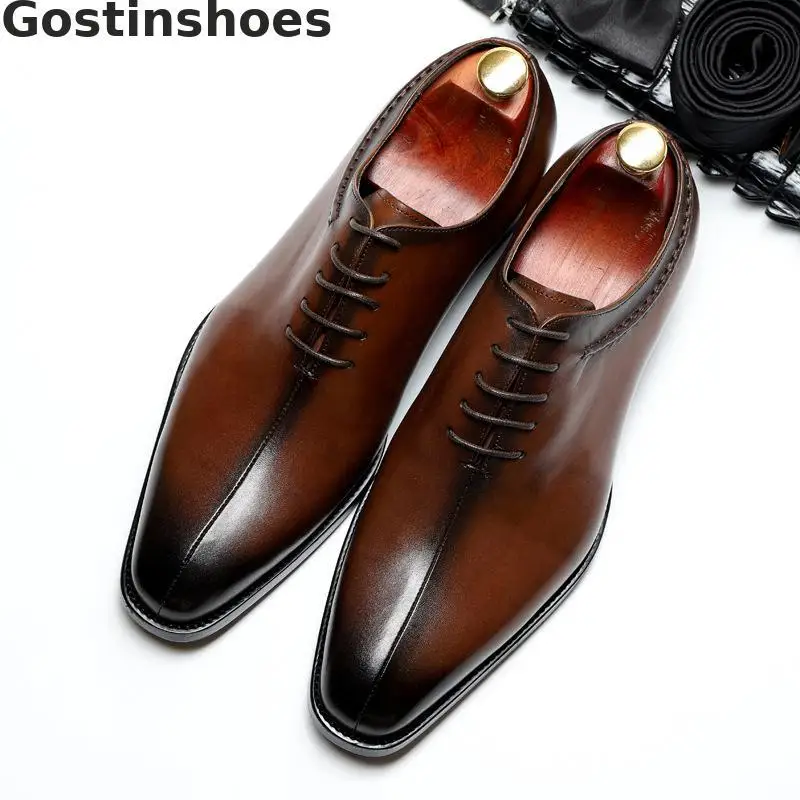 Роскошные мужские туфли-оксфорды из натуральной кожи; Цвет черный, коричневый; Мужские модельные туфли на шнуровке; качественные мужские официальные туфли; вечерние, свадебные, офисные туфли - Цвет: Brown