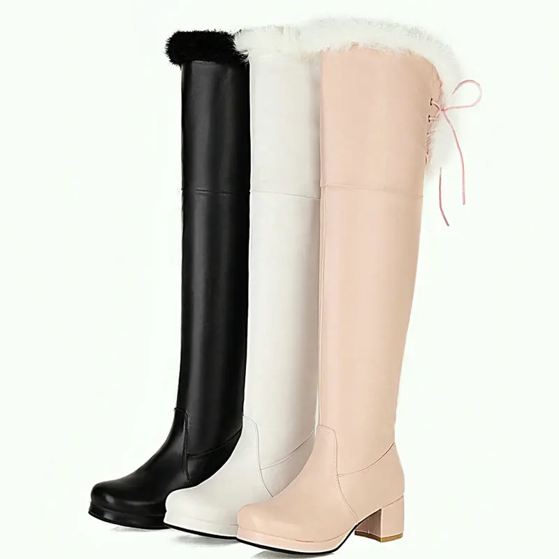 

Winter Student Zipper Thickening Warm Comfortable Low Heeled Ladies Knee High Boots Thick With Square Toe Fashion Women's Shoes