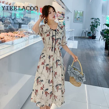 

Summer Dress Chiffon Vintage Floral-Print Women 2020 nian Spring Women's Dress Elegant One-Piece A- line Long Dress