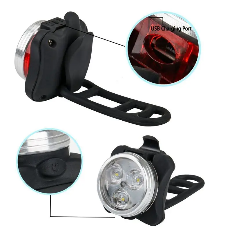 Горный велосипед HJ 030 передний и задний фонарь USB Перезаряжаемый 3LED передний и задний сигнальные огни безопасности