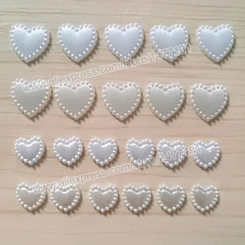 

100pcs White Ivory 10mm 15mm LINED BEADED HEART PEARLS Embellishments Pearlized Flatback Button Cardmaking DIY Projects Supplies