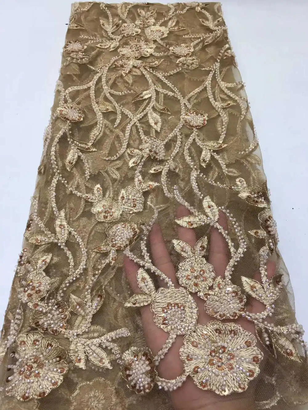 Африканская кружевная ткань высокого качества кружевная aso ebi сетчатая ткань вышитая полностью бисером нигерийский Швейцарский кружевной ткани 5 ярдов RG405