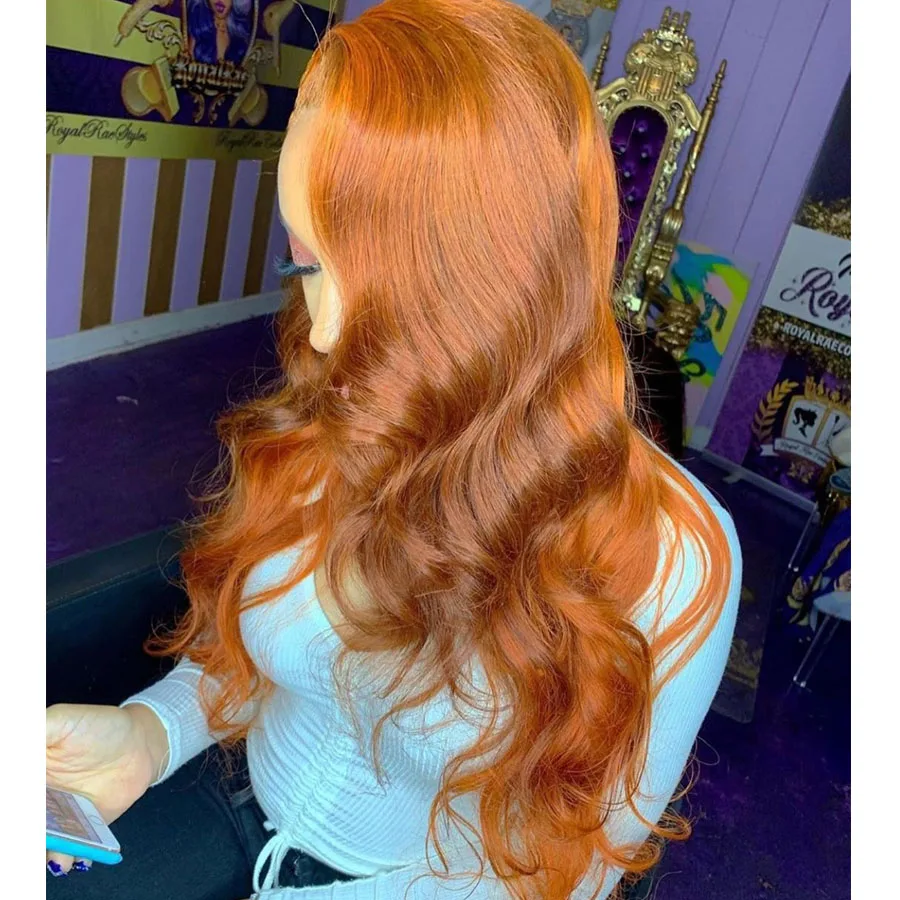 370 Lace Front Human Hair Wigs Glueless Orange Red Brazilian Body Wave Remy Hair Pre Plucked Natural Hairline With Baby Hair