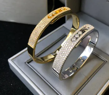 

Wedding rolling jewelry 3 stone moving bracelet cuff three crystal sliding move bangled moved turning famous brand jewelry