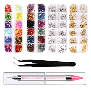 

Nail Rivets Studs Charms Nail Sequins 3D Nail Gems Decoration Kit Multicolor (6 PCS/Set) Nail Art Rhinestones Rose Gold