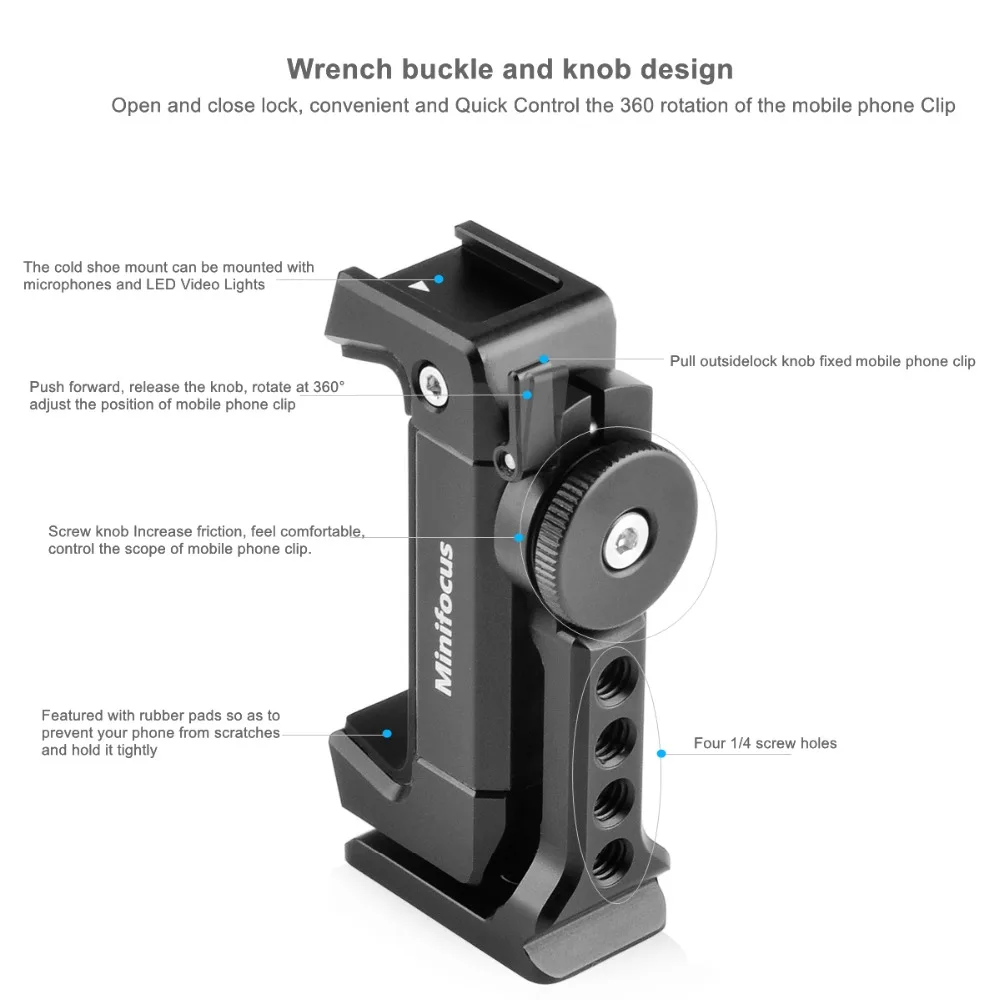 Metal Phone Tripod Mount with Cold ShoeCellphone Clip Adapter