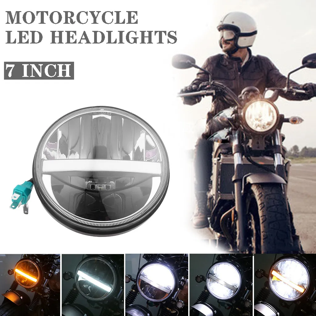 

Black 7 Inch 45w Motorcycle Led Headlight Black 6000k Aluminum White/yellow Light High/low Beam Create Chip Led Pc Cover#P10