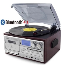 Velocidad 3. Bluetooth vinilo tocadiscos Vintage tocadiscos CD y reproductor de Cassette AM/FM Radio grabadora USB Aux-en línea RCA-