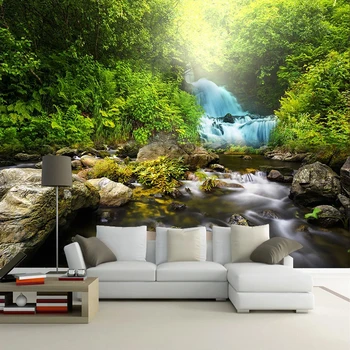 

Custom 3D Photo Wallpaper Forest Waterfall Green Landscape Wall Murals Wall Decor Modern Living Room Bedroom Papier Peint Mural