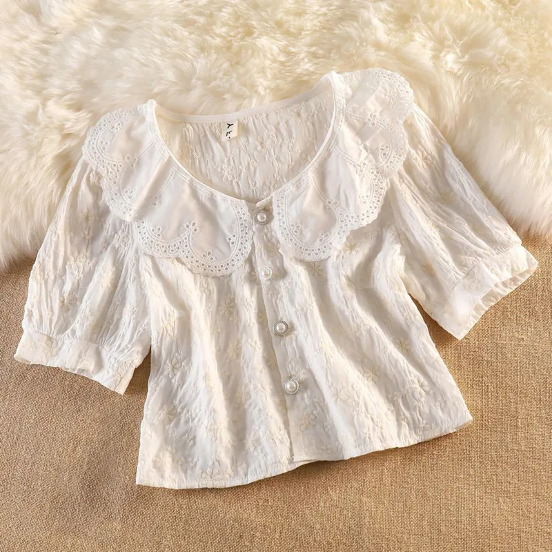 

Short-sleeved Blouse Female Summer Korean Version Of The Sweet Blouse Temperament Puff Sleeve Floral Shirt En*