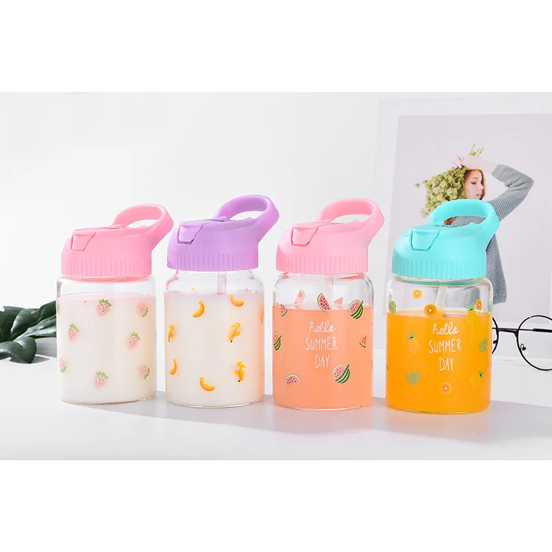 

Korean Cute Straw Glass Portable Portable Accompanying Cup High Borosilicate Creative Cartoon Cup