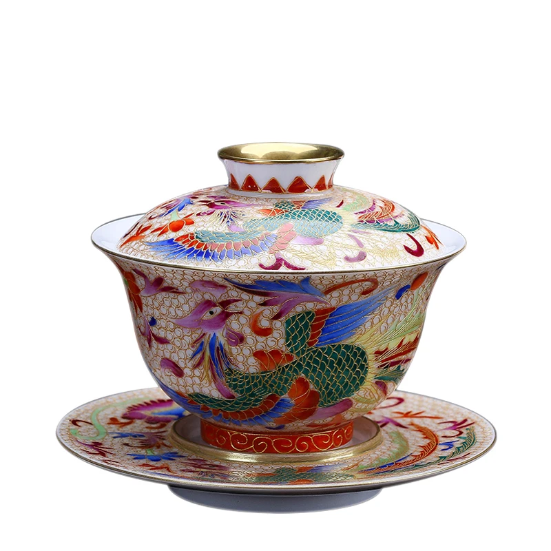 180 мл керамический фарфор Jingdezhen Gaiwan ручной работы эмаль цвет дракон феникс чайная чаша мастер чайная чашка коллекция украшений для дома