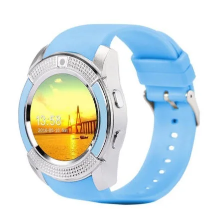 Синий V8 Смарт часы и сим телефон и Bluetooth Камера и gps для samsung iphone iOS Android спортивные часы с Шагомером - Цвет: Синий